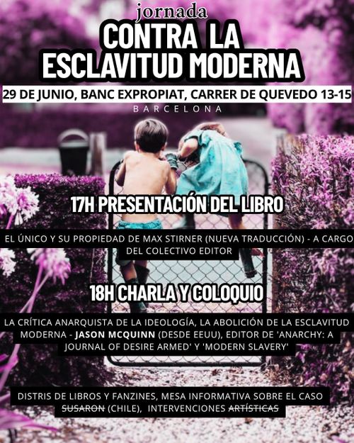 cartell amb la informació de l'activitat. Duïs txikis amb roba balva saltant la tanca d'un jardí amb plantes rosades que haurien de ser verdes. Sembla un truc de colors. Fa l'efecte de fotografia antiga pintada. Inspira rebeŀlia, joventut eterna, joc.