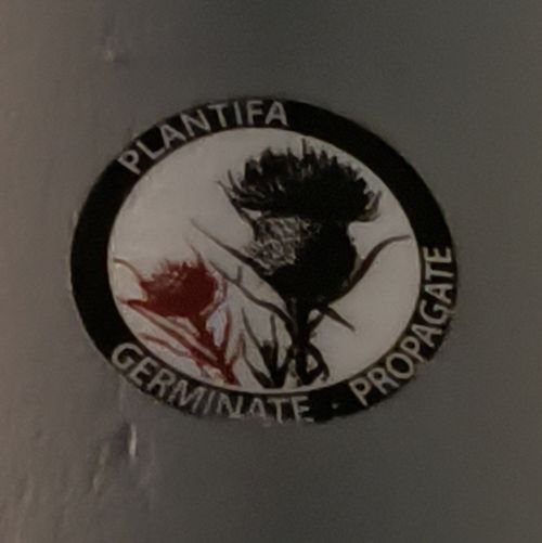 💾 NOSTR BISTRO 💾 the antifa logo with a cardon flower, but the text is different. It says "Plantifa Germinate Propagate"