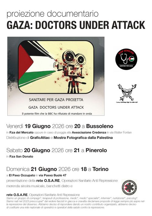 Proiezione documentario "Gaza: Doctors Under Attack"  -  Distribuzione di GraficAttac e Mostra Fotografica dalla Palestina 