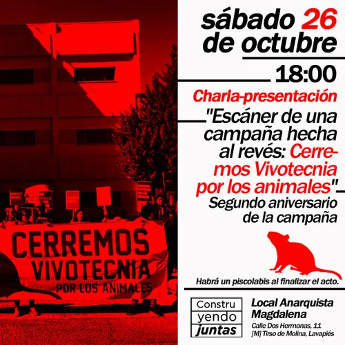 "Escáner de una campaña hecha al revés: Cerremos Vivotecnia Por los Animales" Segundo aniversario de la campaña.