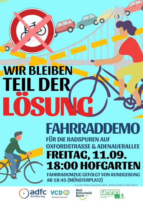Fahrraddemo für sichere Radspuren an Oxfordstraße und Adenauerallee