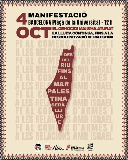 4/10/26 Nova mobilització per l’alliberament de Palesina i la fi del genocidi perpetrat per l’estat d’israel