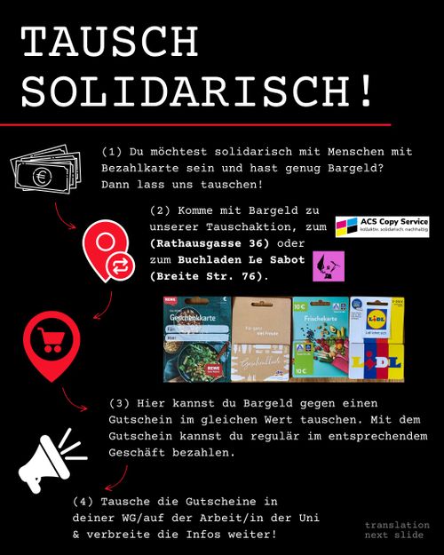 Bezahlkarte abschaffen! Wöchentliche Tausch-Aktion gegen die Bezahlkarte