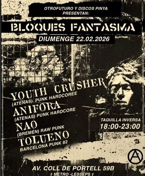 Concert de punk: Youth Crusher, Anifora, Não, Tolueno