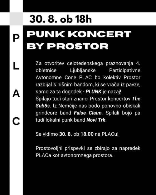 PLAC praznuje: punk koncert by Prostor