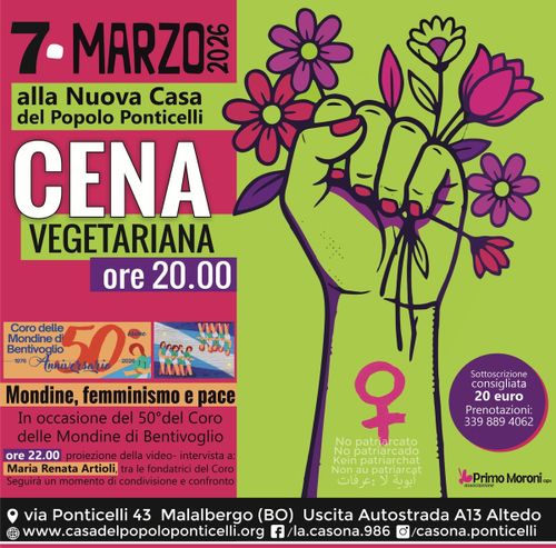 Cena vegetariana del 7 marzo e 50° del coro delle Mondine di Bentivoglio