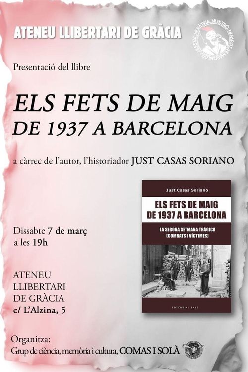 Presentació del llibre EL FETS DE MAIG DE 1937 A BARCELONA