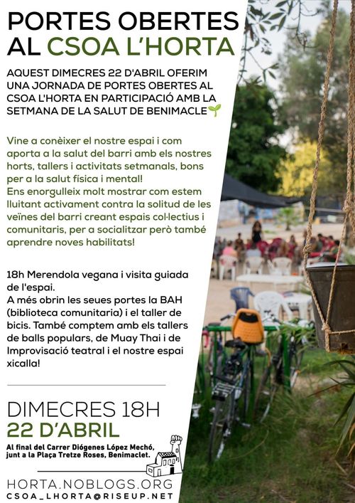Jornada de portes obertes al csoa l'Horta 🌻🌿🏡