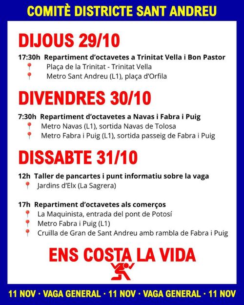 Activitats del Comitè de Vaga general del districte de St. Andreu