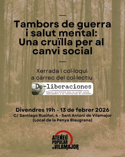 Tambors de guerra i salut mental: una cruïlla per al canvi social. Xerrada i col·loqui 
