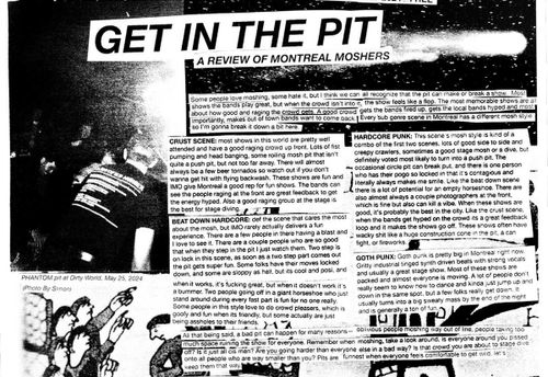 placeholder scan of an old copy of la chaine titled "get in the pit: a review of montreal moshers"