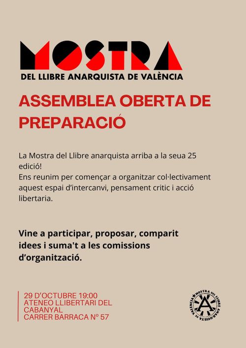 ASSEMBLEA OBERTA DE PREPARACIÓ - XXV MOSTRA DEL LLIBRE ANARQUISTA DE VALÈNCIA