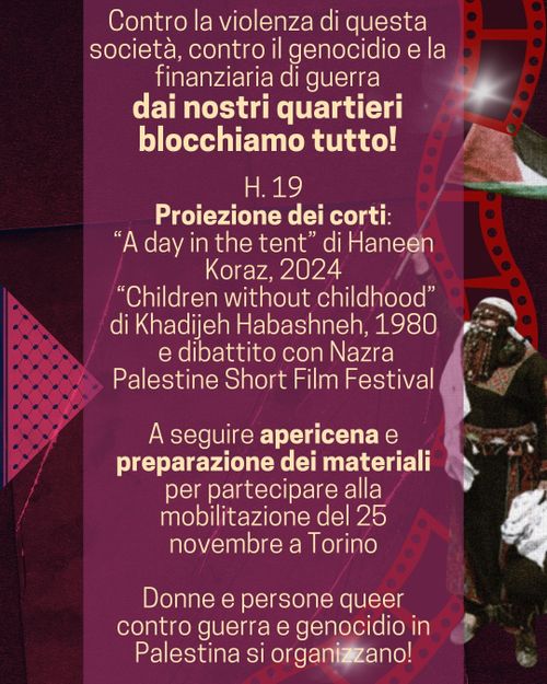 Donne e persone queer contro guerra e genocidio verso il 25 Nov: proiezione e dibattito 