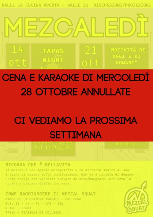 CENA E KARAOKE ANNULLATE - CI VEDIAMO LA PROSSIMA SETTIMANA