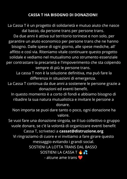 LA CASSA T HA BISOGNO DI DONAZIONI 