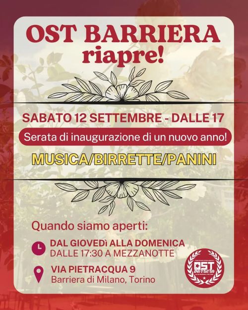 OST BARRIERA Riapre: serata inaugurazione anno nuovo!